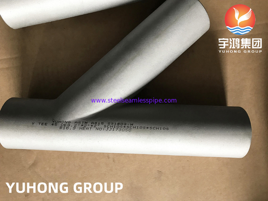 Stalowe podwójne ASTM A815 S31803, Y-Shaped Tee, Butt Weld Pipe Fitting B16.9