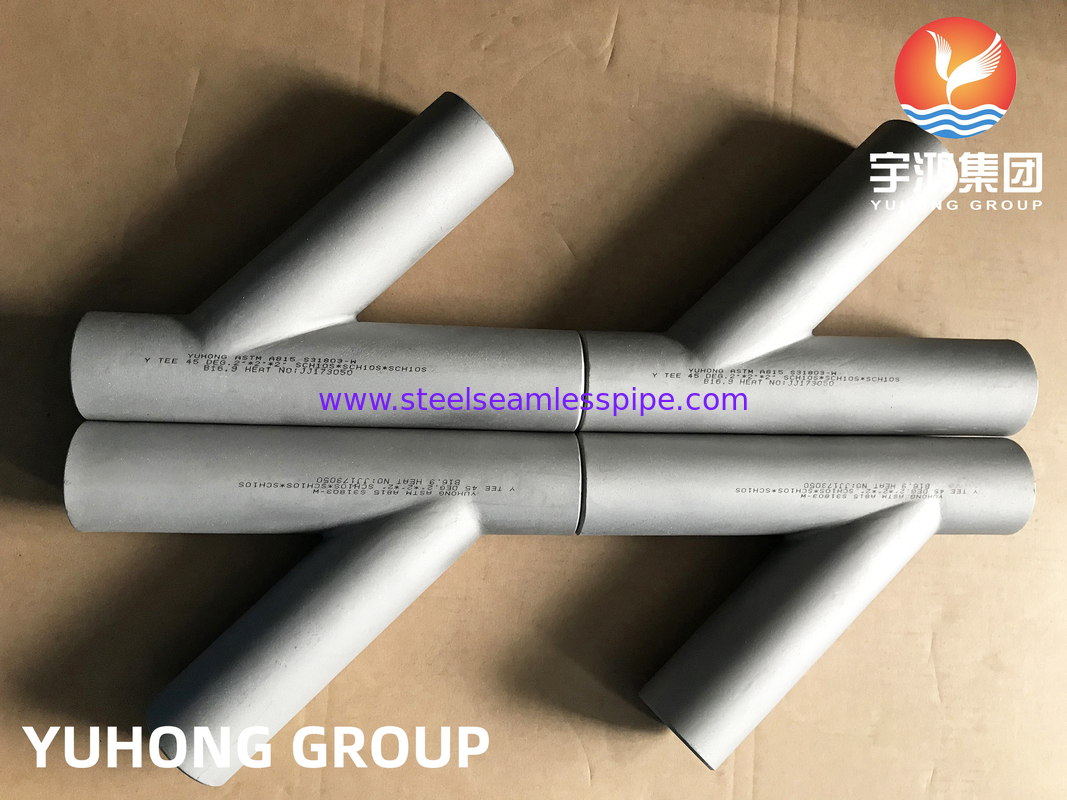 Stalowe podwójne ASTM A815 S31803, Y-Shaped Tee, Butt Weld Pipe Fitting B16.9